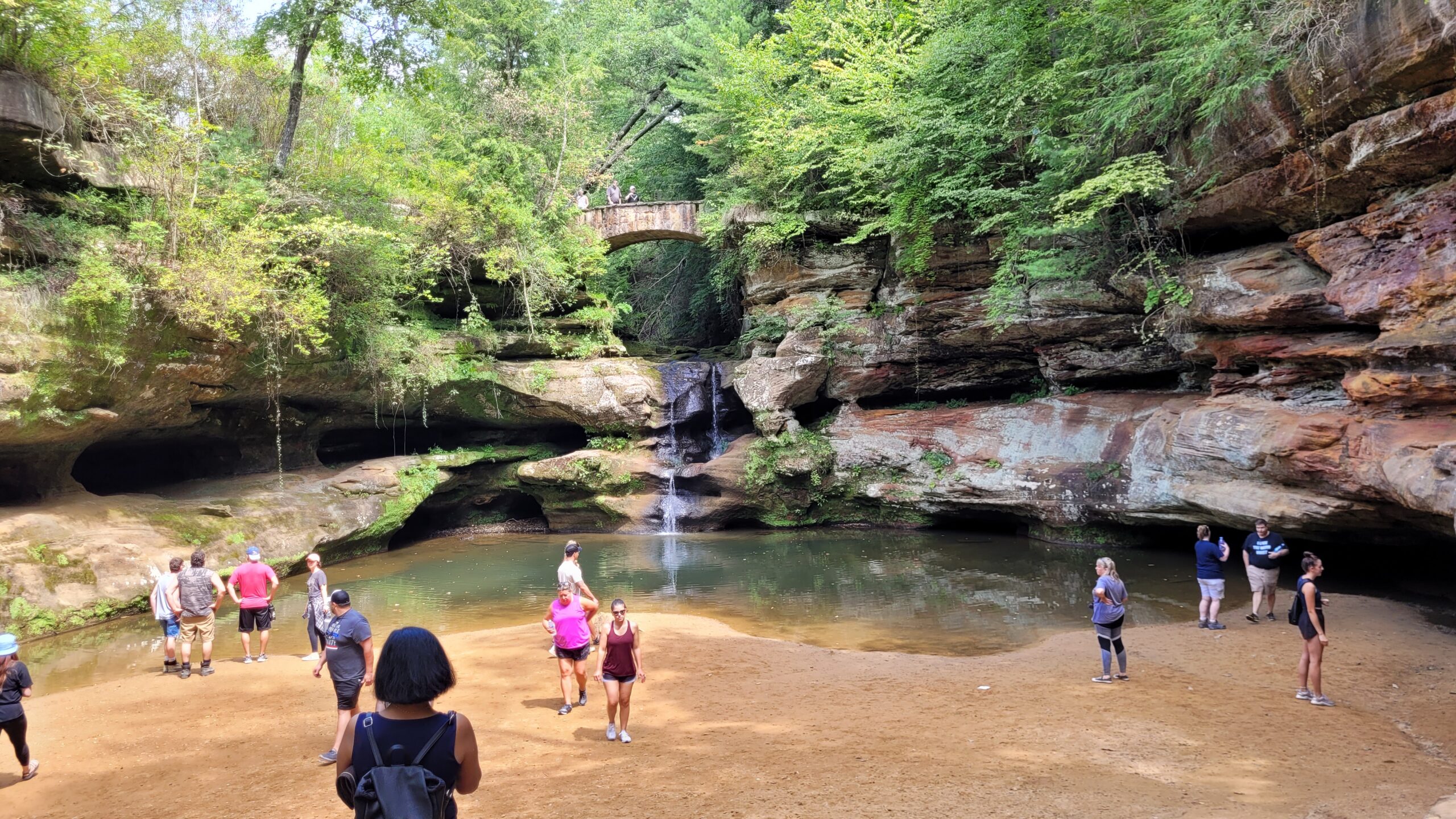 Troop 456 at Hocking Hills outing. Rock and waterfall formation.