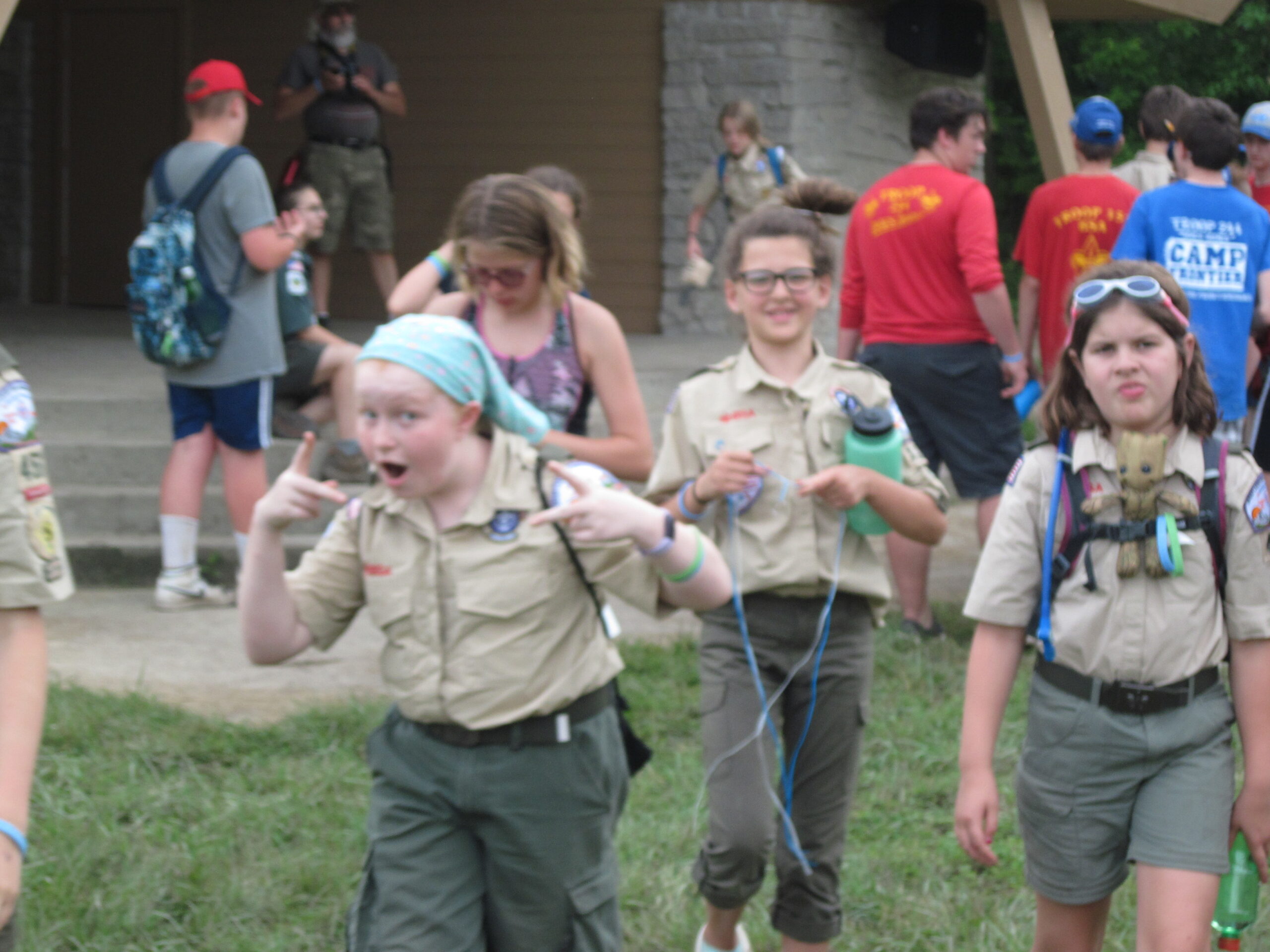 Scouts having fun walking