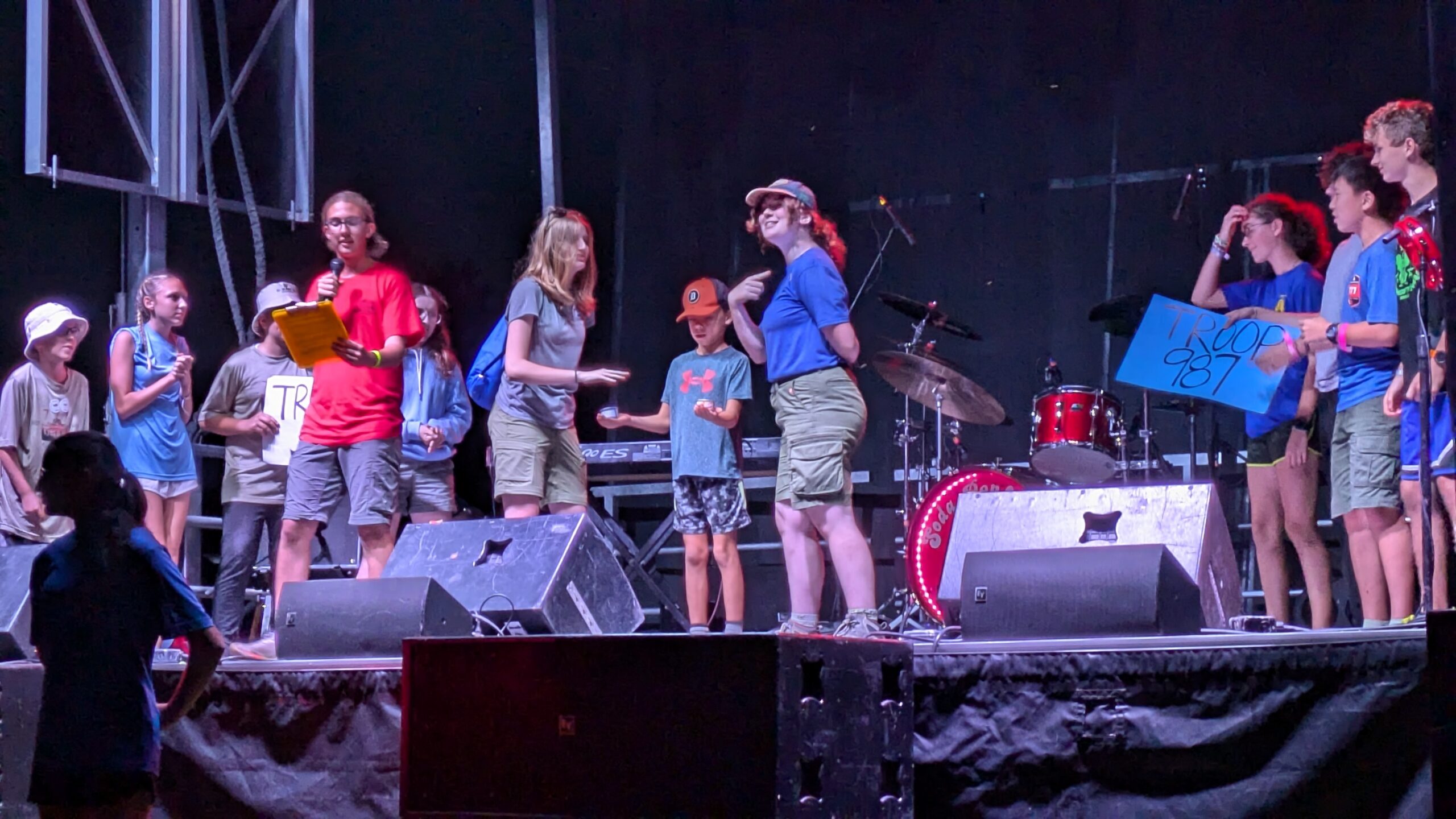 2 Scouts on stage doing a skit